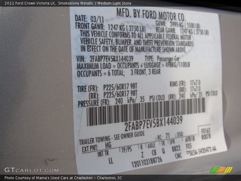 Smokestone Metallic / Medium Light Stone 2011 Ford Crown Victoria LX