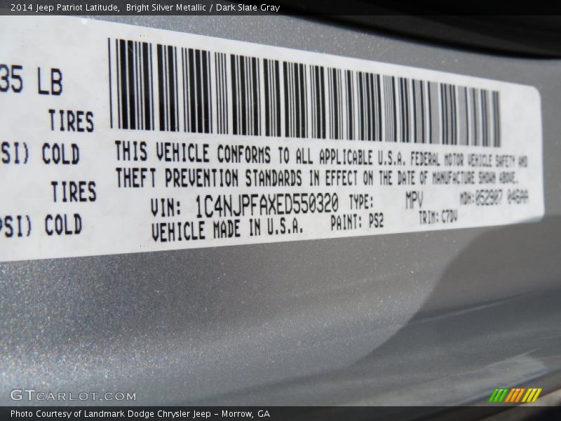 Bright Silver Metallic / Dark Slate Gray 2014 Jeep Patriot Latitude