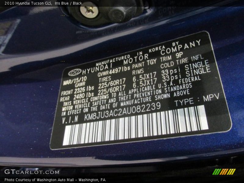 Iris Blue / Black 2010 Hyundai Tucson GLS