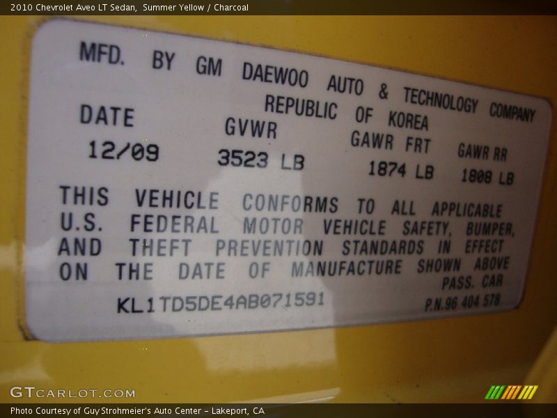 Summer Yellow / Charcoal 2010 Chevrolet Aveo LT Sedan