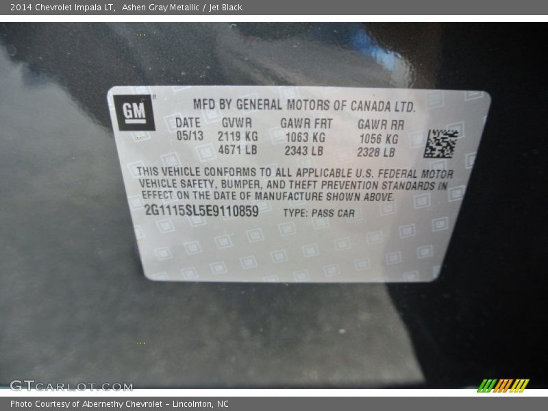 Info Tag of 2014 Impala LT