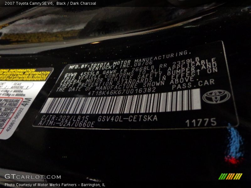 Black / Dark Charcoal 2007 Toyota Camry SE V6