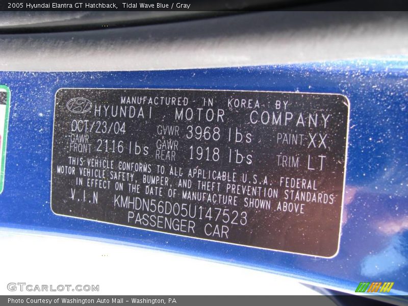 Tidal Wave Blue / Gray 2005 Hyundai Elantra GT Hatchback