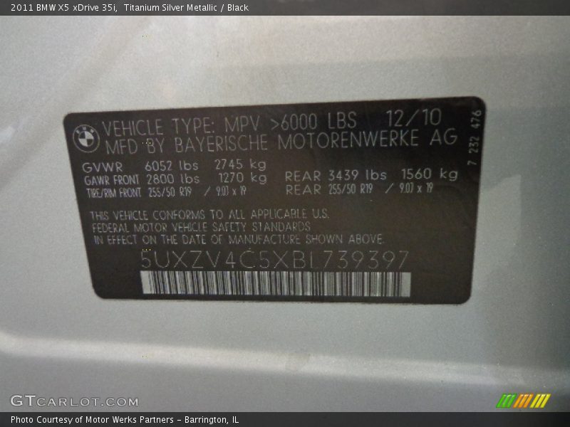 Titanium Silver Metallic / Black 2011 BMW X5 xDrive 35i