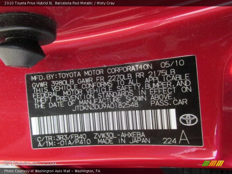 Barcelona Red Metallic / Misty Gray 2010 Toyota Prius Hybrid III