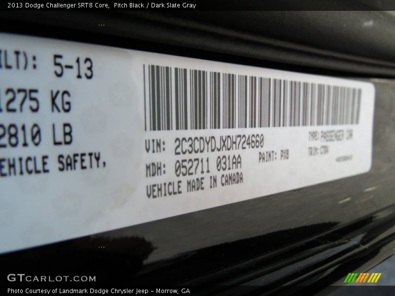 2013 Challenger SRT8 Core Pitch Black Color Code PX8