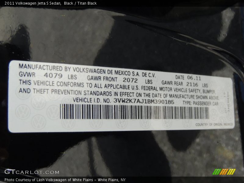 Black / Titan Black 2011 Volkswagen Jetta S Sedan