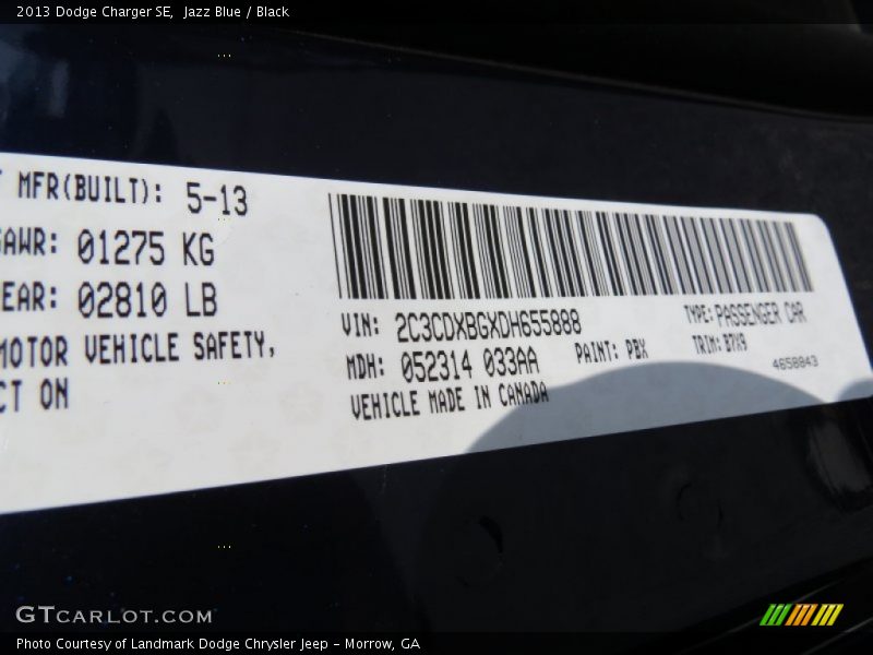 Jazz Blue / Black 2013 Dodge Charger SE