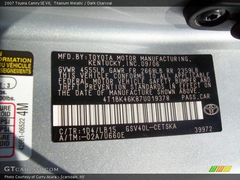Titanium Metallic / Dark Charcoal 2007 Toyota Camry SE V6