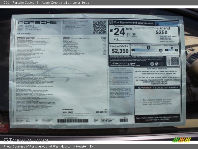  2014 Cayman S Window Sticker