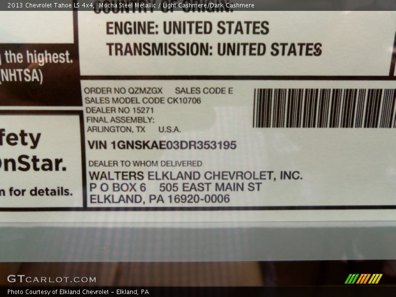 Mocha Steel Metallic / Light Cashmere/Dark Cashmere 2013 Chevrolet Tahoe LS 4x4