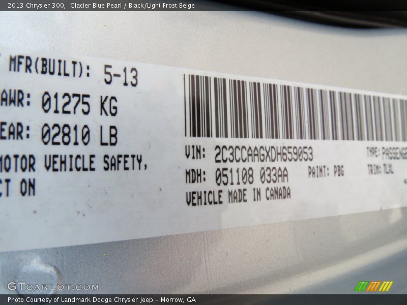 Glacier Blue Pearl / Black/Light Frost Beige 2013 Chrysler 300