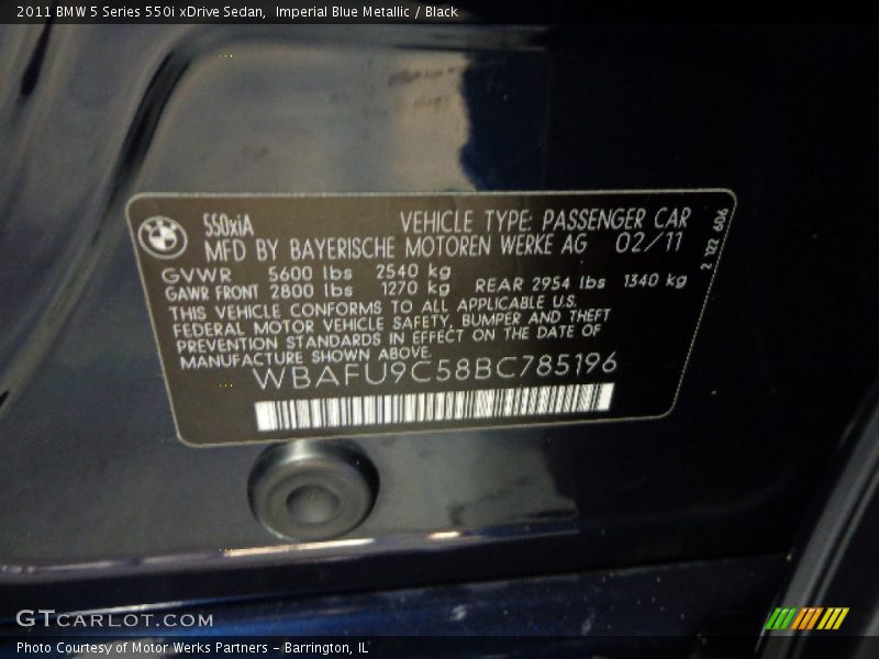Imperial Blue Metallic / Black 2011 BMW 5 Series 550i xDrive Sedan