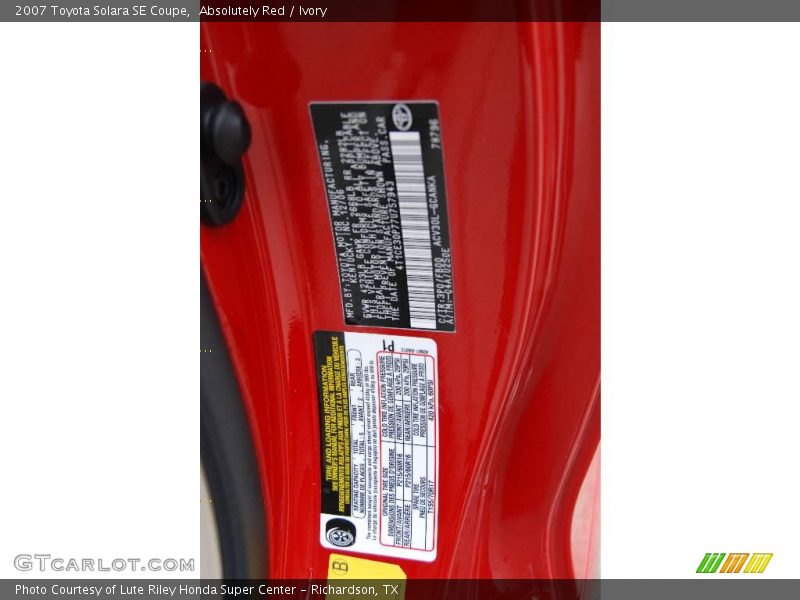 Absolutely Red / Ivory 2007 Toyota Solara SE Coupe