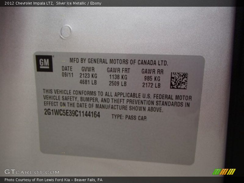 Silver Ice Metallic / Ebony 2012 Chevrolet Impala LTZ