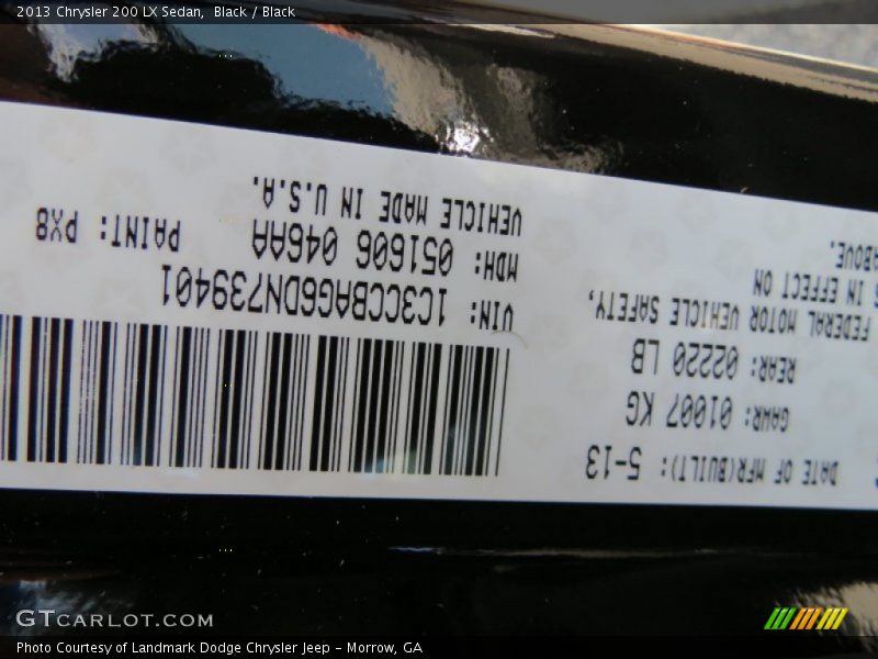 Black / Black 2013 Chrysler 200 LX Sedan