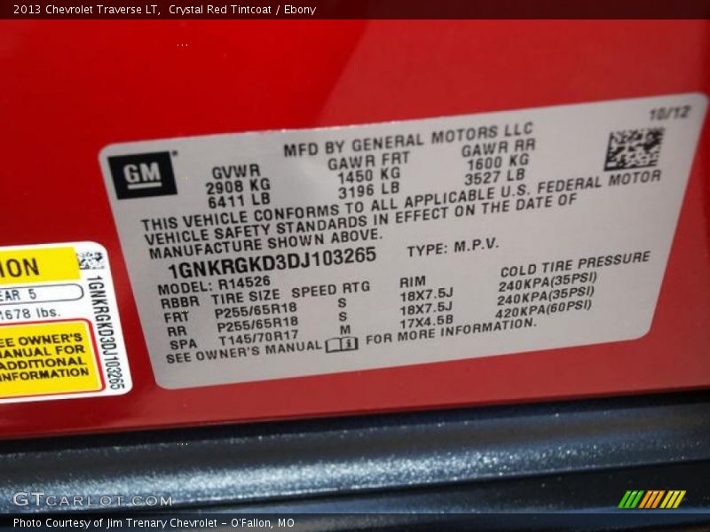 Crystal Red Tintcoat / Ebony 2013 Chevrolet Traverse LT