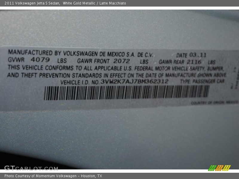 White Gold Metallic / Latte Macchiato 2011 Volkswagen Jetta S Sedan