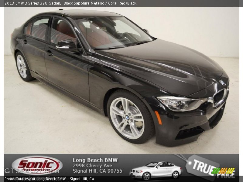 Black Sapphire Metallic / Coral Red/Black 2013 BMW 3 Series 328i Sedan
