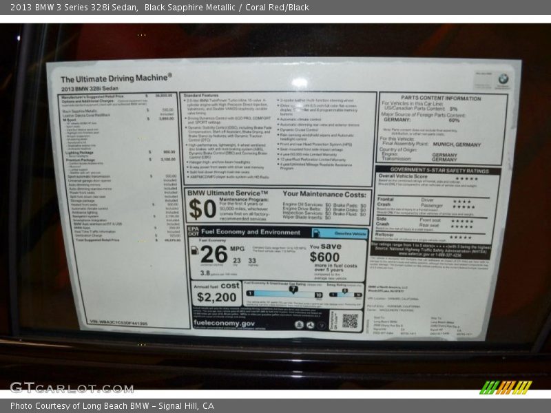 Black Sapphire Metallic / Coral Red/Black 2013 BMW 3 Series 328i Sedan