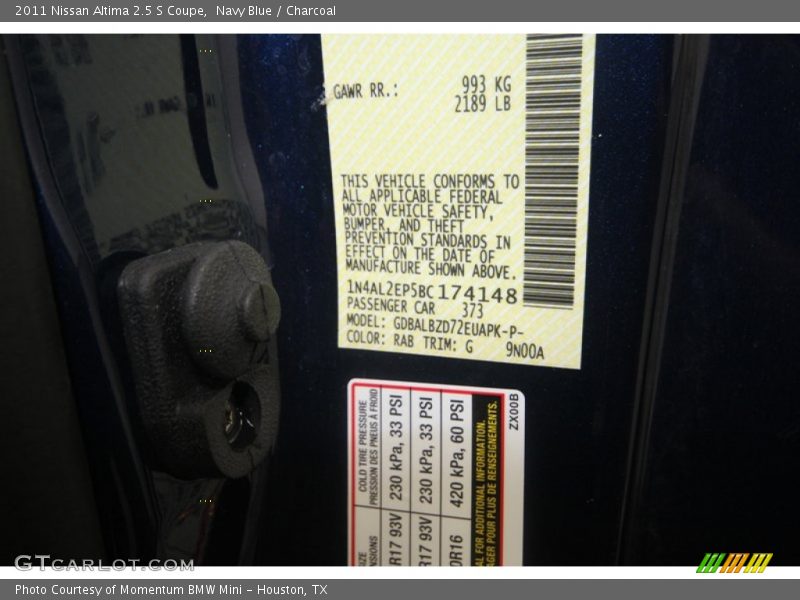 Navy Blue / Charcoal 2011 Nissan Altima 2.5 S Coupe