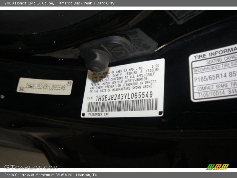 Flamenco Black Pearl / Dark Gray 2000 Honda Civic EX Coupe