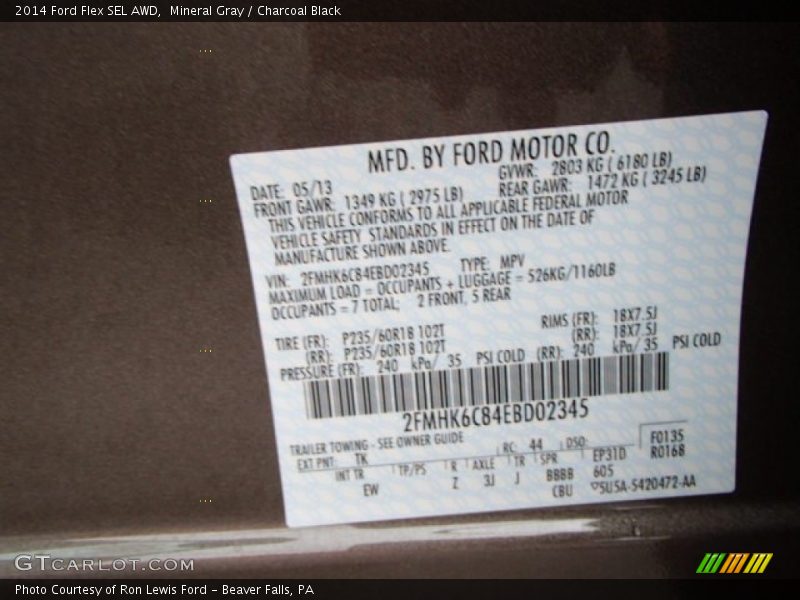 2014 Flex SEL AWD Mineral Gray Color Code TK