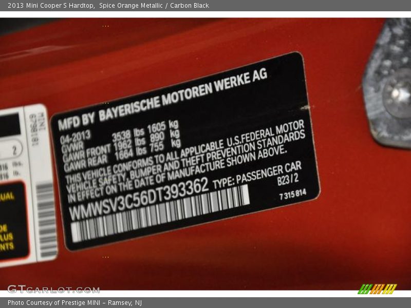 Spice Orange Metallic / Carbon Black 2013 Mini Cooper S Hardtop