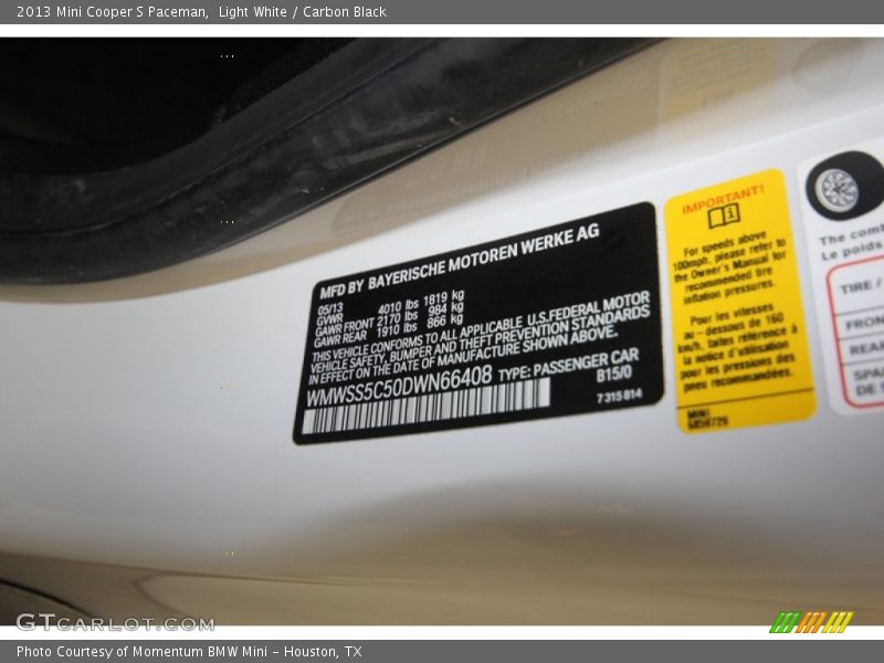 Light White / Carbon Black 2013 Mini Cooper S Paceman