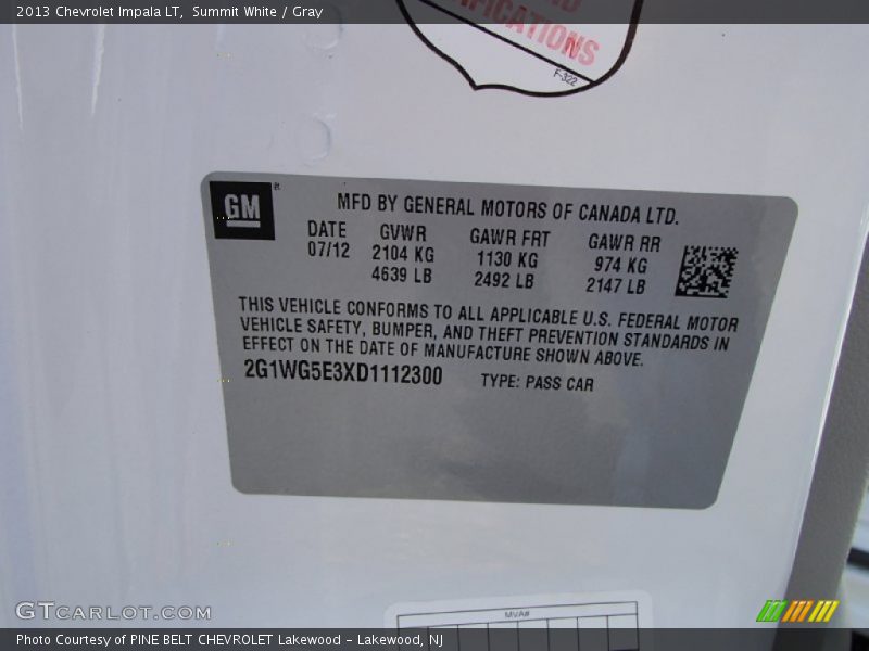 Summit White / Gray 2013 Chevrolet Impala LT