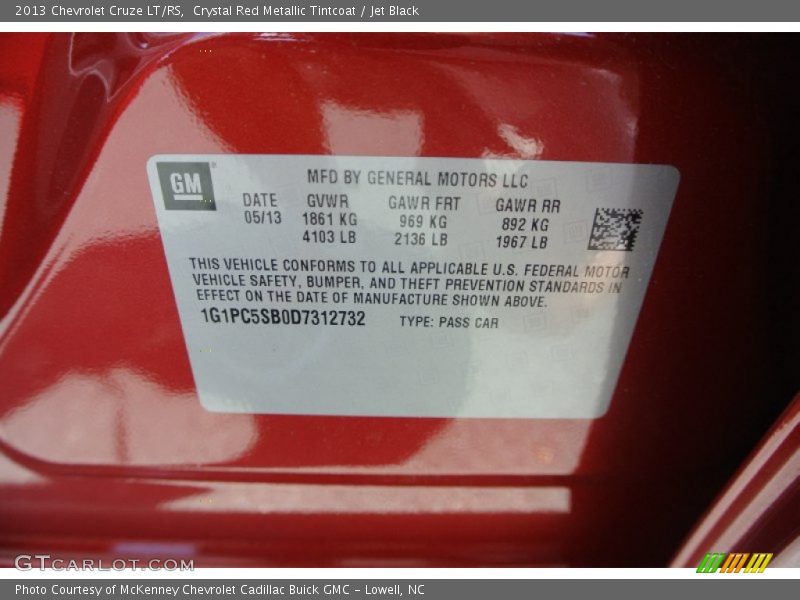 Crystal Red Metallic Tintcoat / Jet Black 2013 Chevrolet Cruze LT/RS