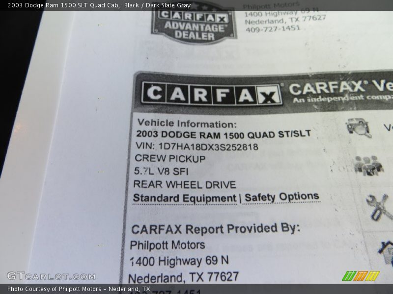 Black / Dark Slate Gray 2003 Dodge Ram 1500 SLT Quad Cab