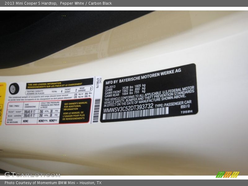 Pepper White / Carbon Black 2013 Mini Cooper S Hardtop