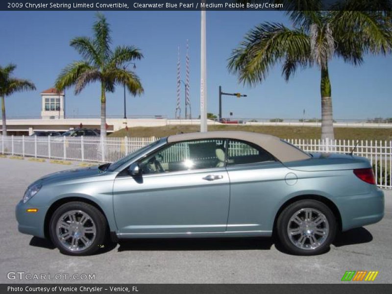 Clearwater Blue Pearl / Medium Pebble Beige/Cream 2009 Chrysler Sebring Limited Convertible