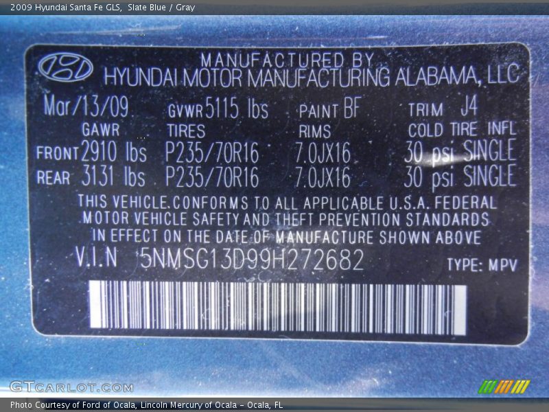 Slate Blue / Gray 2009 Hyundai Santa Fe GLS