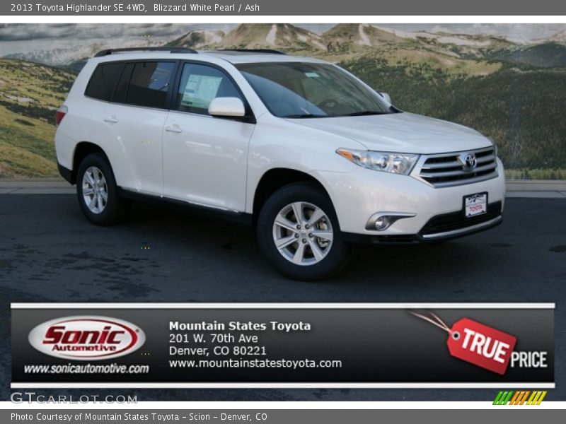 Blizzard White Pearl / Ash 2013 Toyota Highlander SE 4WD