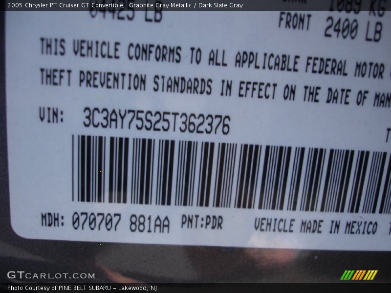 Graphite Gray Metallic / Dark Slate Gray 2005 Chrysler PT Cruiser GT Convertible