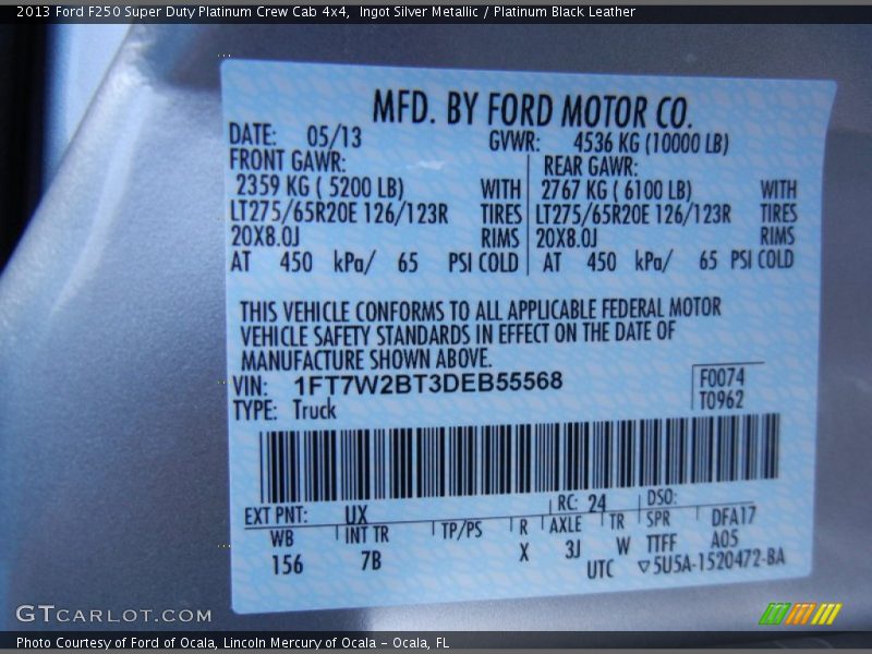 Ingot Silver Metallic / Platinum Black Leather 2013 Ford F250 Super Duty Platinum Crew Cab 4x4