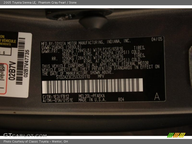 Phantom Gray Pearl / Stone 2005 Toyota Sienna LE