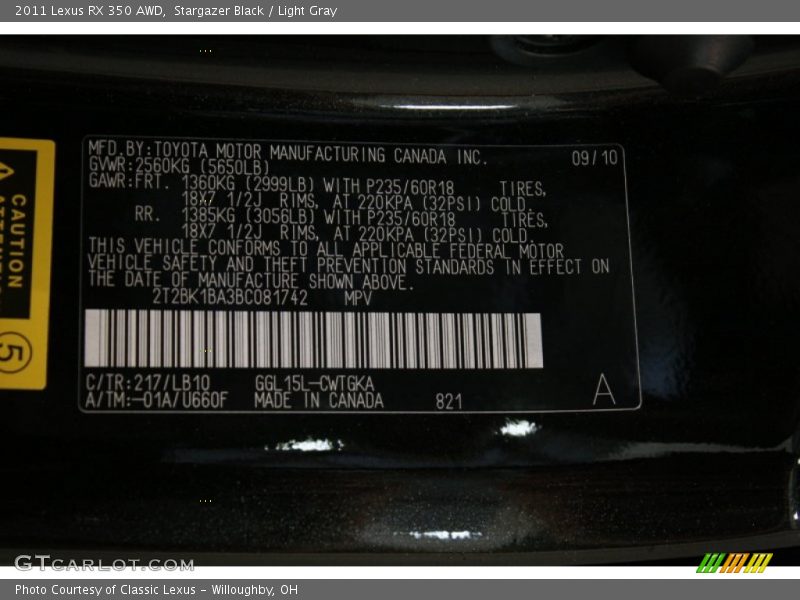 Stargazer Black / Light Gray 2011 Lexus RX 350 AWD