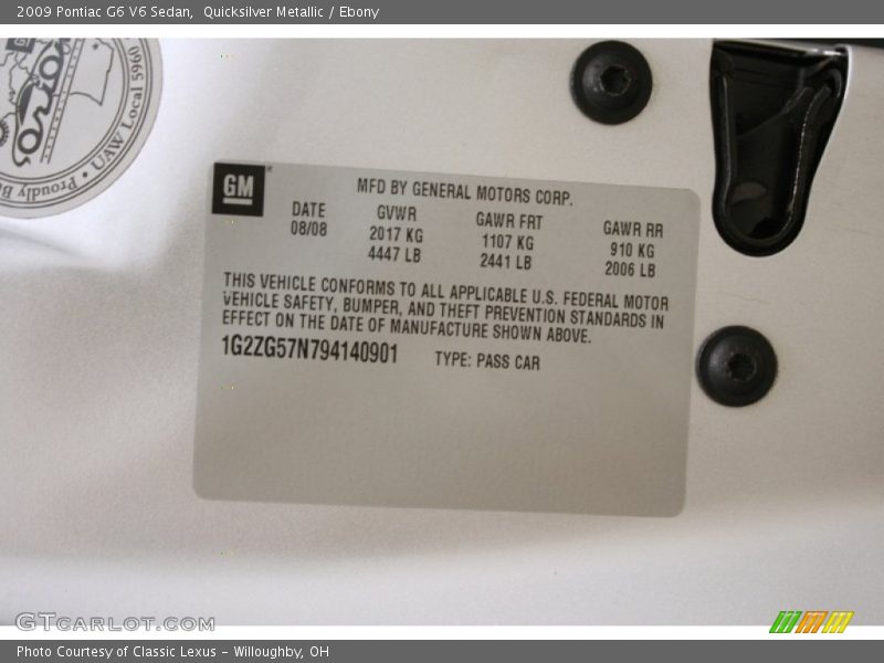 Quicksilver Metallic / Ebony 2009 Pontiac G6 V6 Sedan