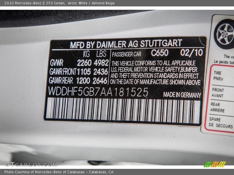Arctic White / Almond Beige 2010 Mercedes-Benz E 350 Sedan