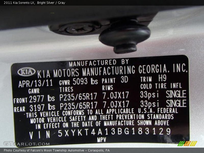 Bright Silver / Gray 2011 Kia Sorento LX