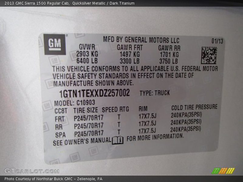 Quicksilver Metallic / Dark Titanium 2013 GMC Sierra 1500 Regular Cab