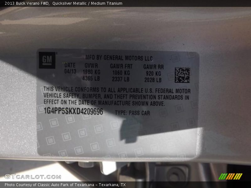 Quicksilver Metallic / Medium Titanium 2013 Buick Verano FWD