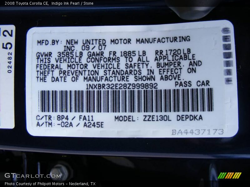 Indigo Ink Pearl / Stone 2008 Toyota Corolla CE