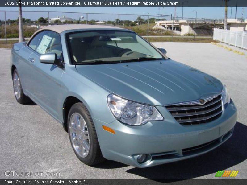 Clearwater Blue Pearl / Medium Pebble Beige/Cream 2009 Chrysler Sebring Limited Convertible