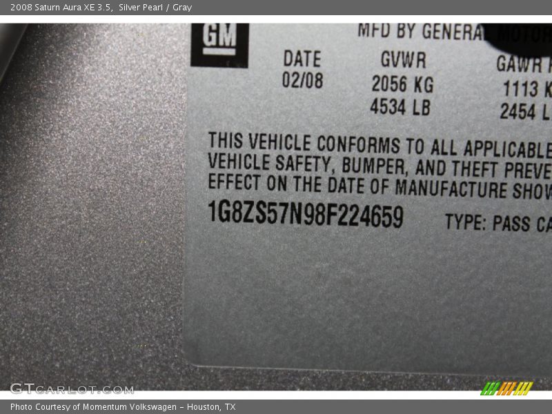 Silver Pearl / Gray 2008 Saturn Aura XE 3.5