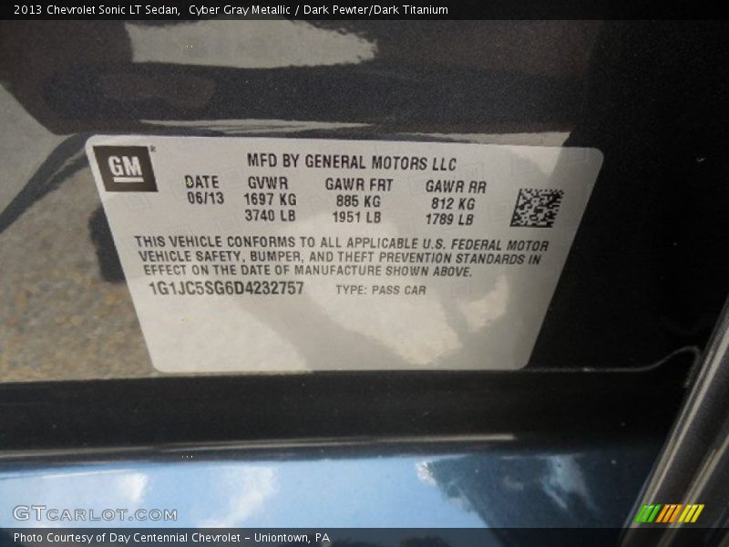 Cyber Gray Metallic / Dark Pewter/Dark Titanium 2013 Chevrolet Sonic LT Sedan