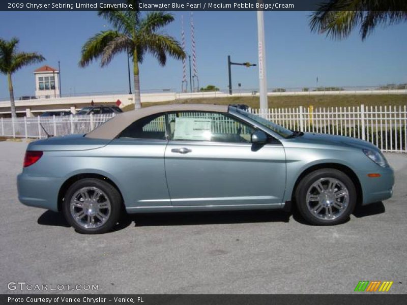 Clearwater Blue Pearl / Medium Pebble Beige/Cream 2009 Chrysler Sebring Limited Convertible